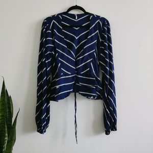 Free People Blue Striped Boho Tie Front Blouse Size M